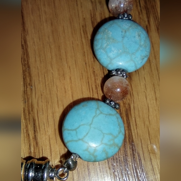 Turquoise and rose quartz magnetic bracelet - Picture 3 of 16